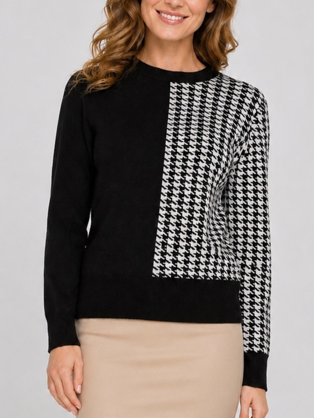 🆕🖤🤍 Liverpool Los Angeles Black White Houndstooth Colorblock Knit Sweater Size M